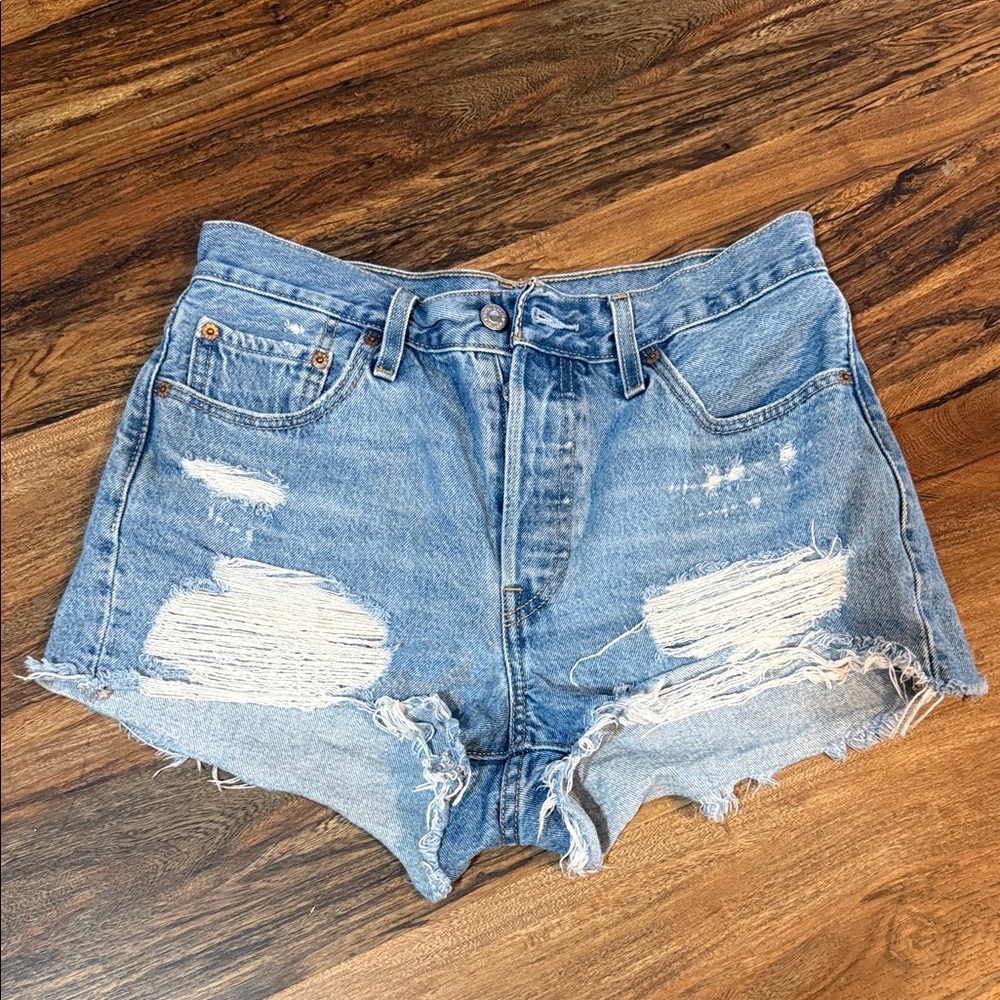 Levi's Blue Distressed Jean Shorts 29W